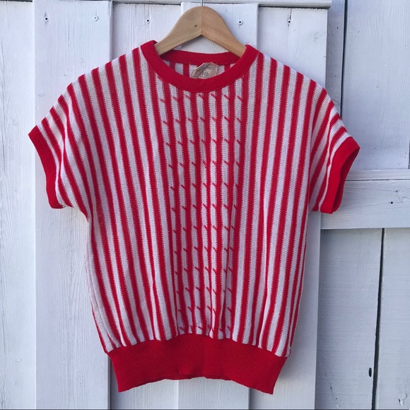 Vintage striped red white knit top - Picture 2 of 10